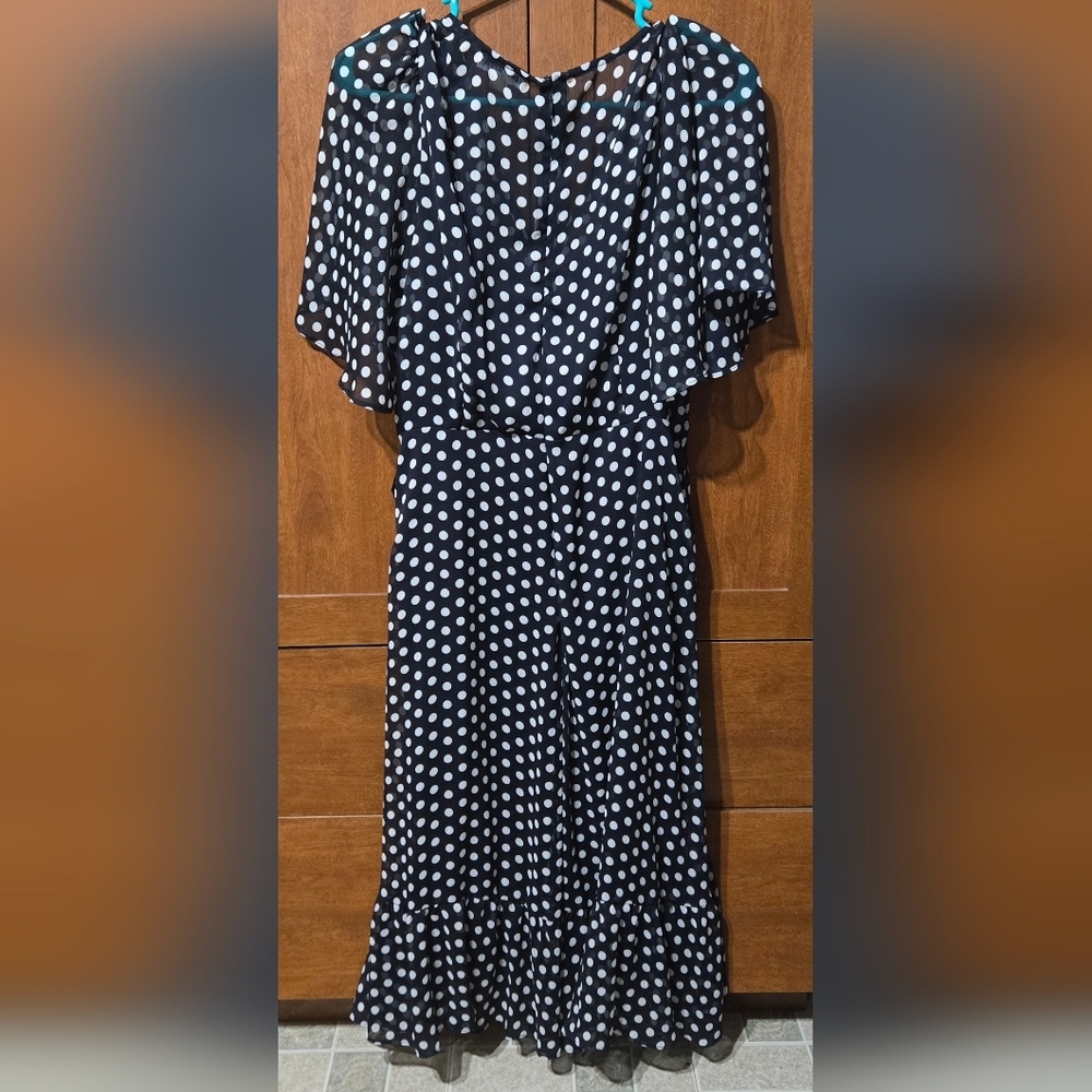 Calvin Klein Navy Polka Dot High Low Wrap Dress - Picture 2 of 5